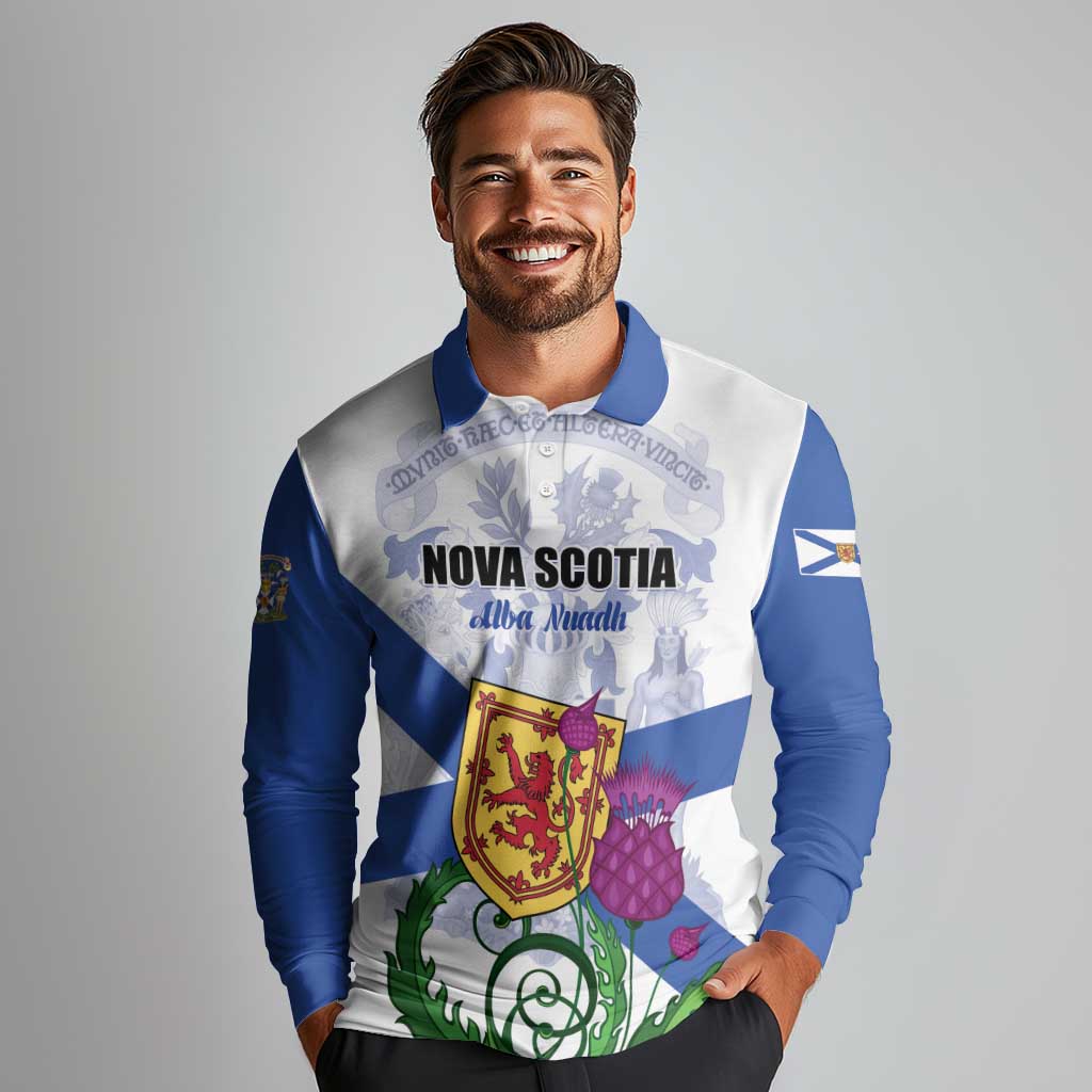 Personalized Canada Nova Scotia Province Long Sleeve Polo Shirt One Defends and The Other Conquers
