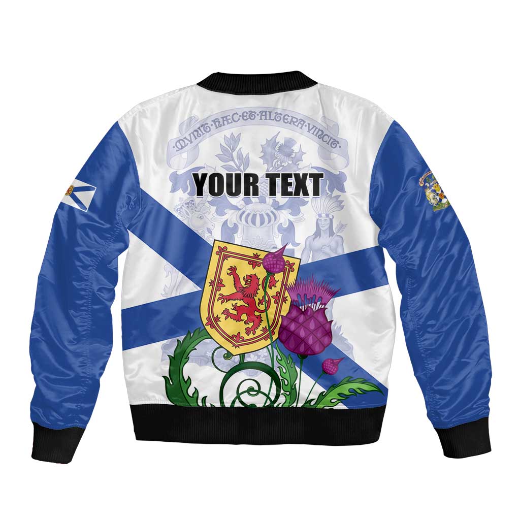 Personalized Canada Nova Scotia Province Sleeve Zip Bomber Jacket One Defends and The Other Conquers