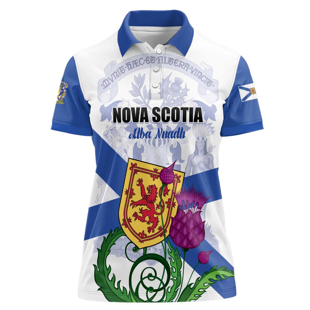 Personalized Canada Nova Scotia Province Women Polo Shirt One Defends and The Other Conquers