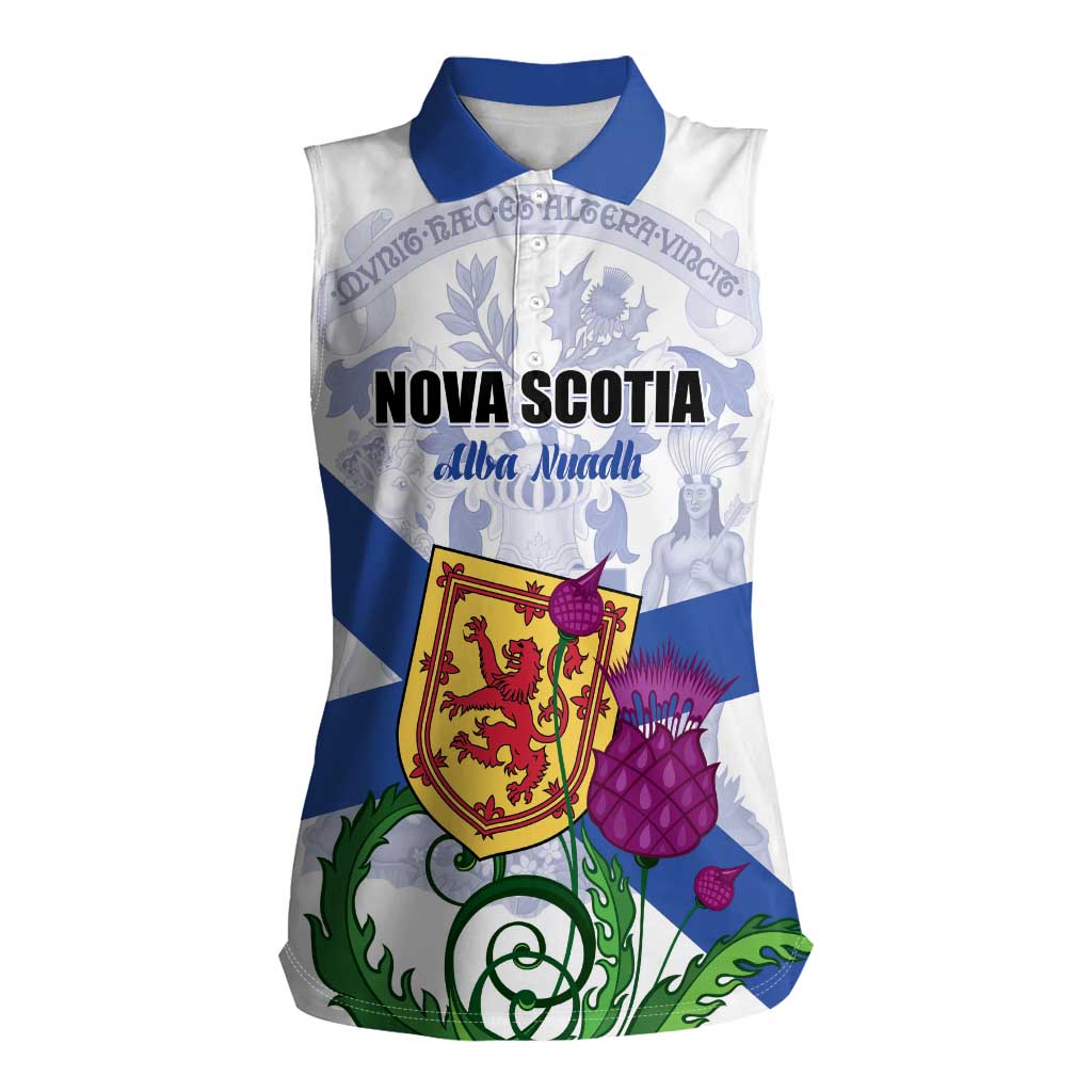 Personalized Canada Nova Scotia Province Women Sleeveless Polo Shirt One Defends and The Other Conquers