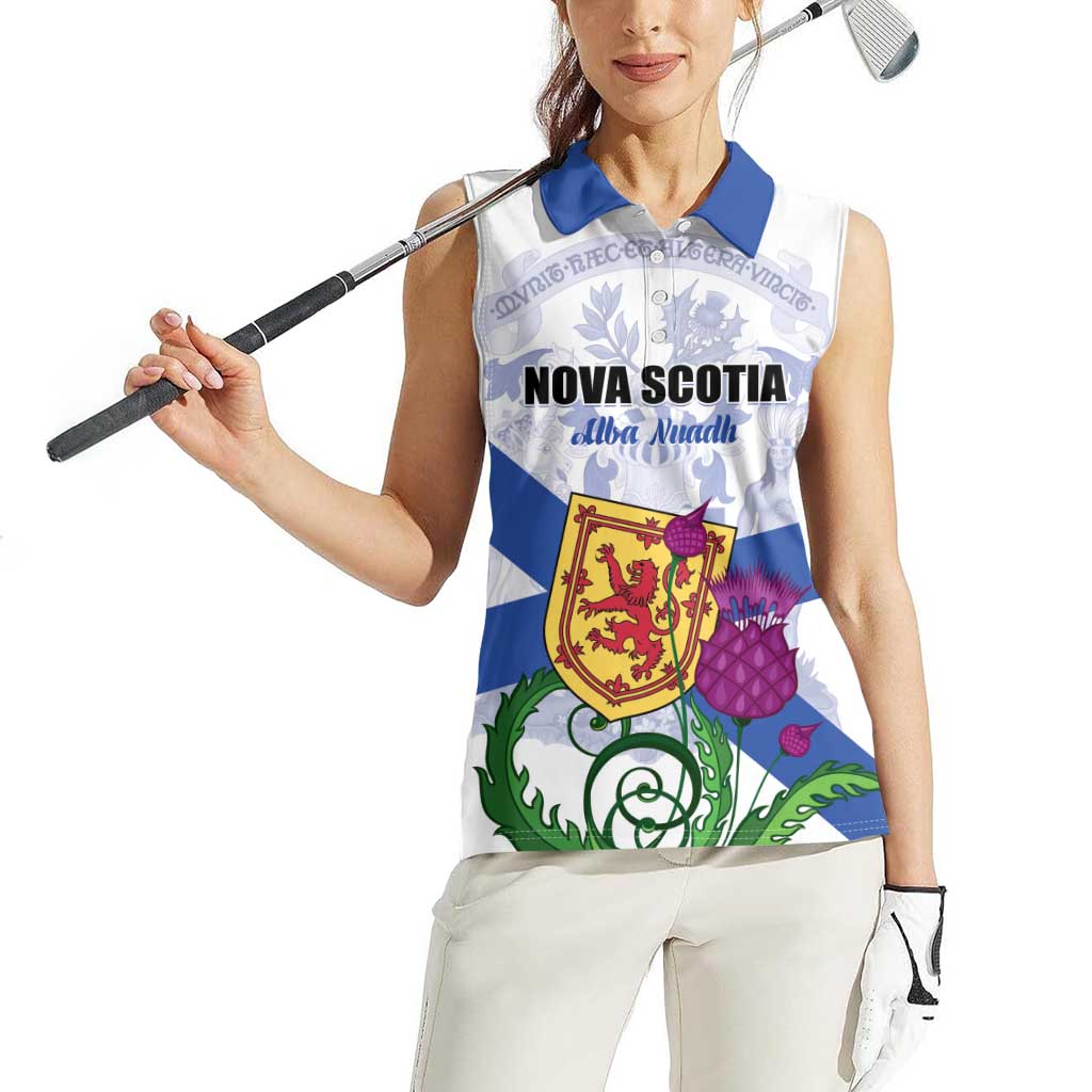 Personalized Canada Nova Scotia Province Women Sleeveless Polo Shirt One Defends and The Other Conquers