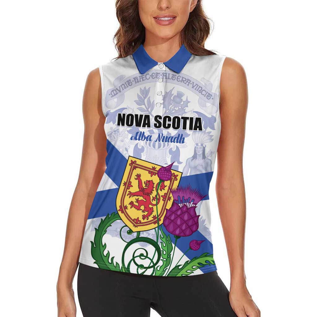 Personalized Canada Nova Scotia Province Women Sleeveless Polo Shirt One Defends and The Other Conquers