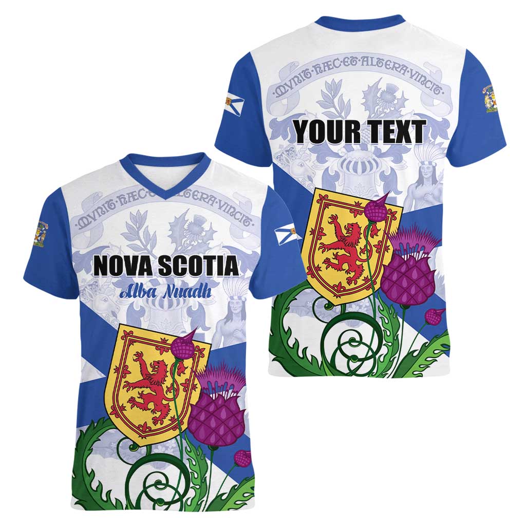 Personalized Canada Nova Scotia Province Women V-Neck T-Shirt One Defends and The Other Conquers