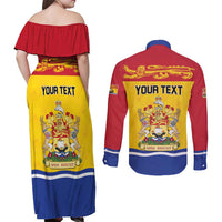 Personalized Canada New Brunswick Province Couples Matching Off Shoulder Maxi Dress and Long Sleeve Button Shirt Golden Lion Lymphad
