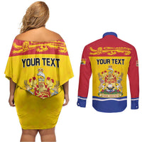 Personalized Canada New Brunswick Province Couples Matching Off Shoulder Short Dress and Long Sleeve Button Shirt Golden Lion Lymphad