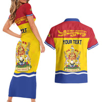 Personalized Canada New Brunswick Province Couples Matching Short Sleeve Bodycon Dress and Hawaiian Shirt Golden Lion Lymphad