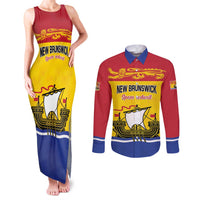 Personalized Canada New Brunswick Province Couples Matching Tank Maxi Dress and Long Sleeve Button Shirt Golden Lion Lymphad