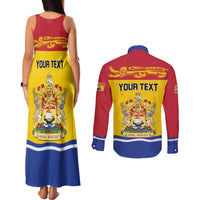 Personalized Canada New Brunswick Province Couples Matching Tank Maxi Dress and Long Sleeve Button Shirt Golden Lion Lymphad