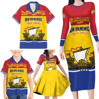 Personalized Canada New Brunswick Province Family Matching Long Sleeve Bodycon Dress and Hawaiian Shirt Golden Lion Lymphad