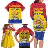 Personalized Canada New Brunswick Province Family Matching Long Sleeve Bodycon Dress and Hawaiian Shirt Golden Lion Lymphad