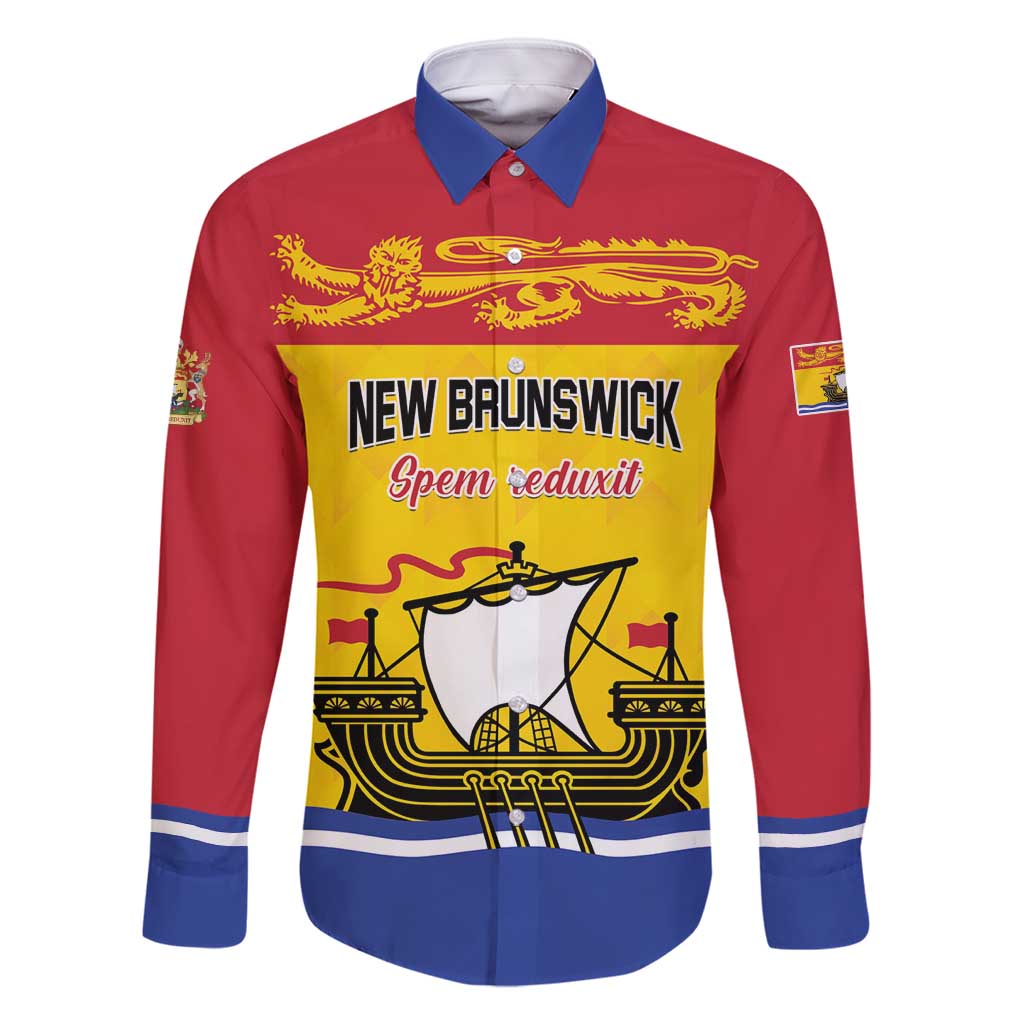 Personalized Canada New Brunswick Province Family Matching Long Sleeve Bodycon Dress and Hawaiian Shirt Golden Lion Lymphad