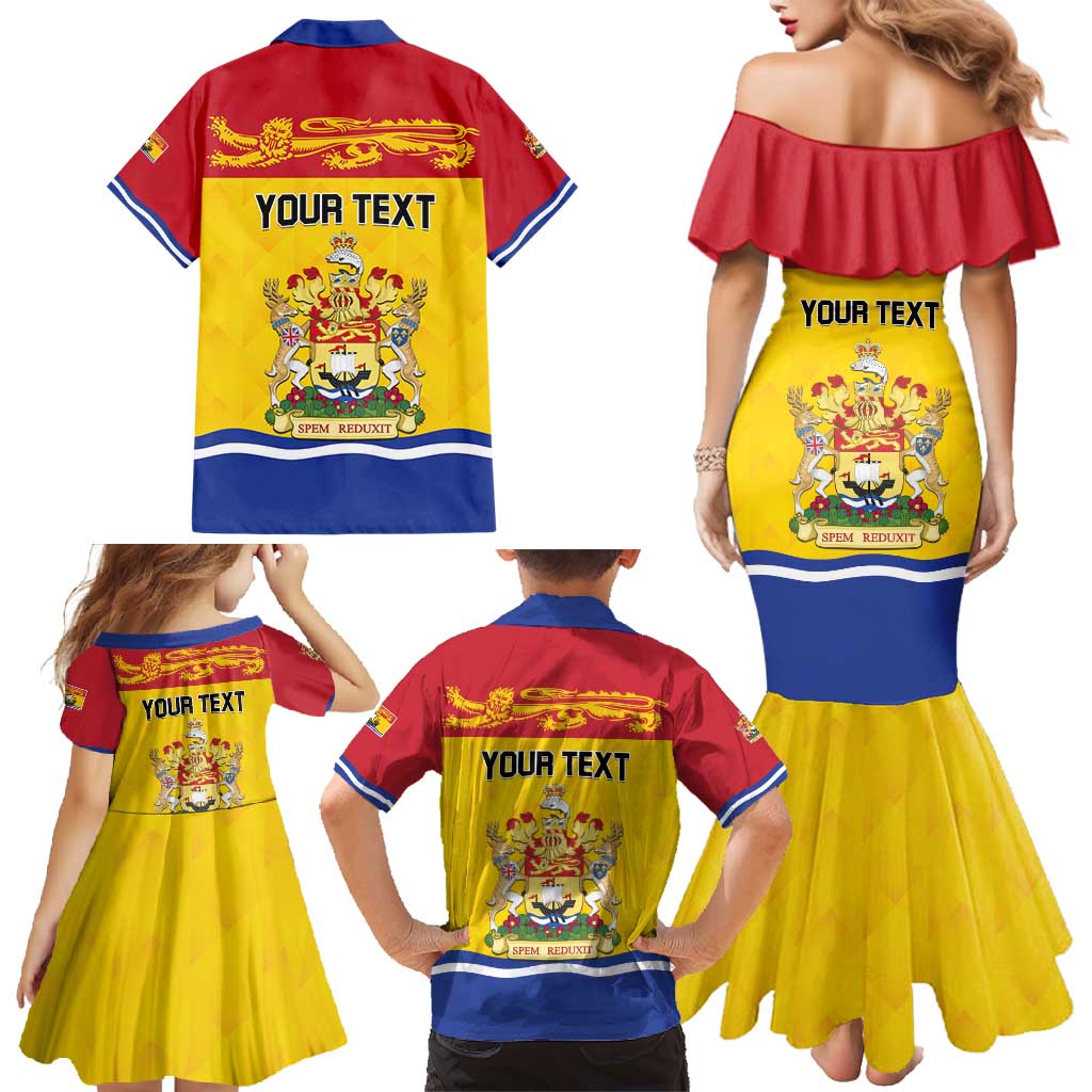Personalized Canada New Brunswick Province Family Matching Mermaid Dress and Hawaiian Shirt Golden Lion Lymphad