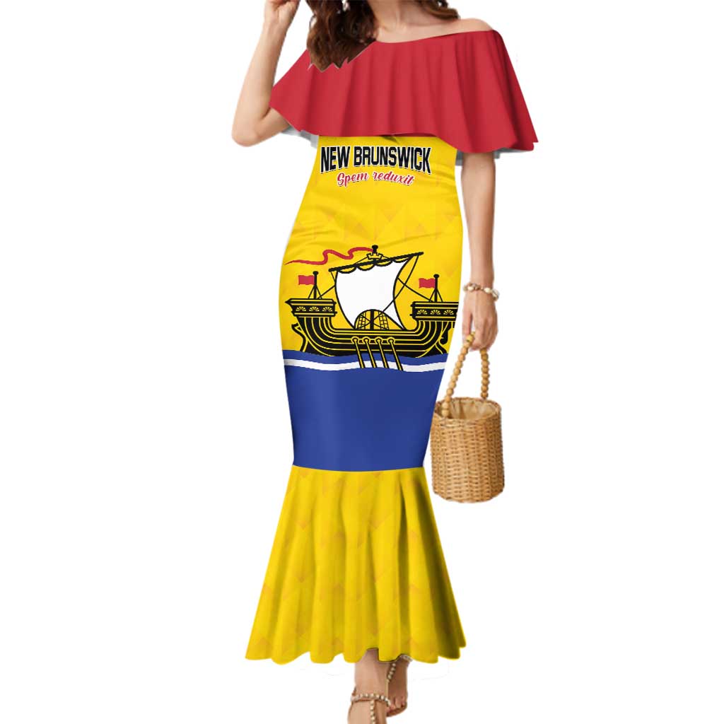 Personalized Canada New Brunswick Province Family Matching Mermaid Dress and Hawaiian Shirt Golden Lion Lymphad