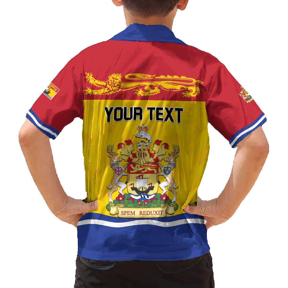 Personalized Canada New Brunswick Province Family Matching Off The Shoulder Long Sleeve Dress and Hawaiian Shirt Golden Lion Lymphad