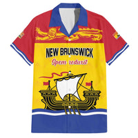 Personalized Canada New Brunswick Province Family Matching Off The Shoulder Long Sleeve Dress and Hawaiian Shirt Golden Lion Lymphad