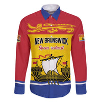 Personalized Canada New Brunswick Province Family Matching Off The Shoulder Long Sleeve Dress and Hawaiian Shirt Golden Lion Lymphad