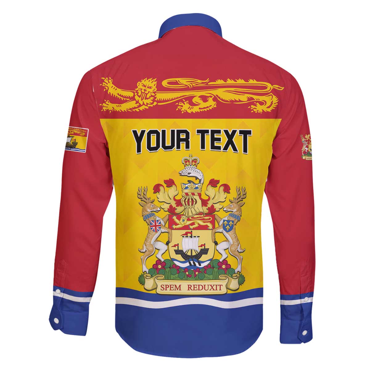 Personalized Canada New Brunswick Province Family Matching Off The Shoulder Long Sleeve Dress and Hawaiian Shirt Golden Lion Lymphad