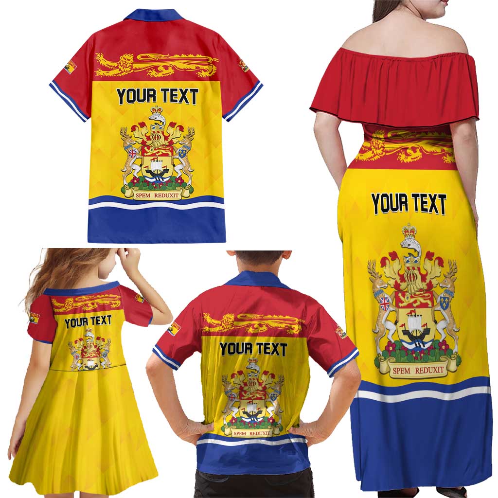 Personalized Canada New Brunswick Province Family Matching Off Shoulder Maxi Dress and Hawaiian Shirt Golden Lion Lymphad