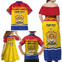 Personalized Canada New Brunswick Province Family Matching Off Shoulder Maxi Dress and Hawaiian Shirt Golden Lion Lymphad