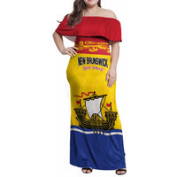 Personalized Canada New Brunswick Province Family Matching Off Shoulder Maxi Dress and Hawaiian Shirt Golden Lion Lymphad