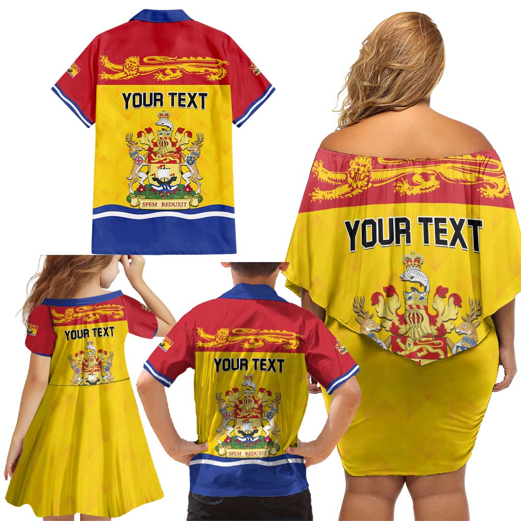 Personalized Canada New Brunswick Province Family Matching Off Shoulder Short Dress and Hawaiian Shirt Golden Lion Lymphad