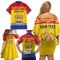 Personalized Canada New Brunswick Province Family Matching Off Shoulder Short Dress and Hawaiian Shirt Golden Lion Lymphad