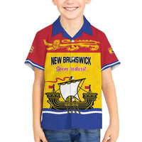 Personalized Canada New Brunswick Province Family Matching Off Shoulder Short Dress and Hawaiian Shirt Golden Lion Lymphad