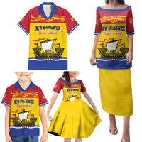 Personalized Canada New Brunswick Province Family Matching Puletasi and Hawaiian Shirt Golden Lion Lymphad