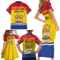 Personalized Canada New Brunswick Province Family Matching Short Sleeve Bodycon Dress and Hawaiian Shirt Golden Lion Lymphad