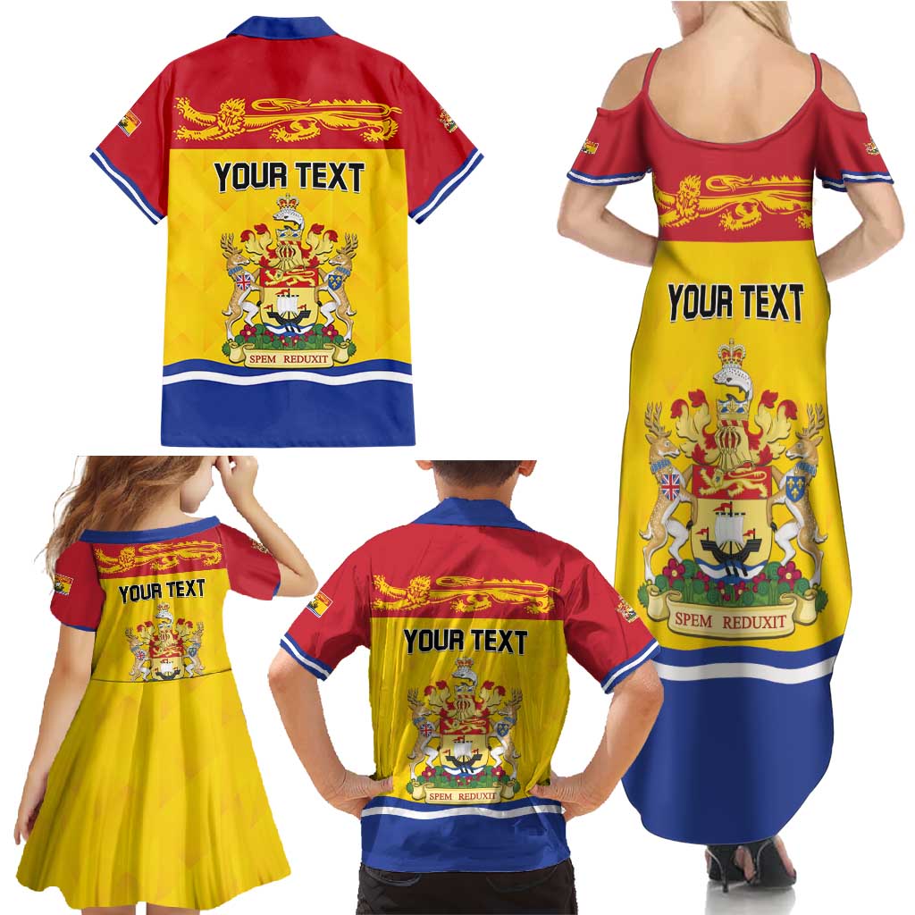Personalized Canada New Brunswick Province Family Matching Summer Maxi Dress and Hawaiian Shirt Golden Lion Lymphad