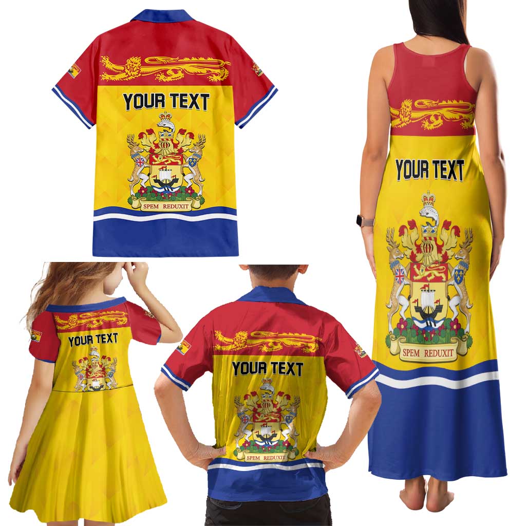 Personalized Canada New Brunswick Province Family Matching Tank Maxi Dress and Hawaiian Shirt Golden Lion Lymphad