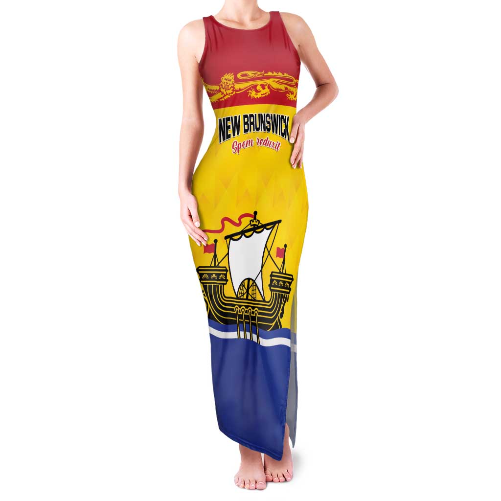 Personalized Canada New Brunswick Province Family Matching Tank Maxi Dress and Hawaiian Shirt Golden Lion Lymphad