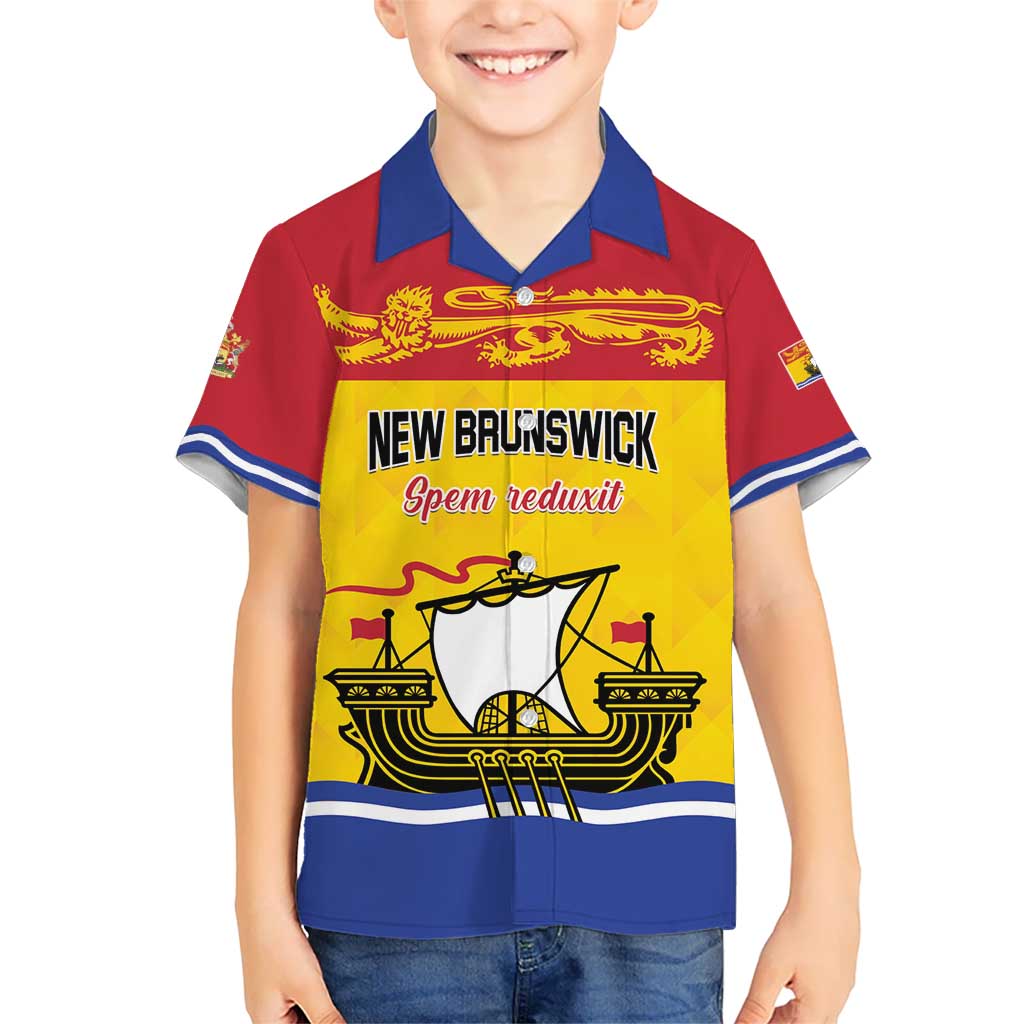 Personalized Canada New Brunswick Province Kid Hawaiian Shirt Golden Lion Lymphad