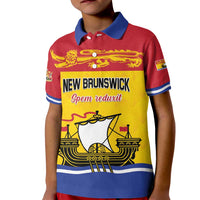 Personalized Canada New Brunswick Province Kid Polo Shirt Golden Lion Lymphad