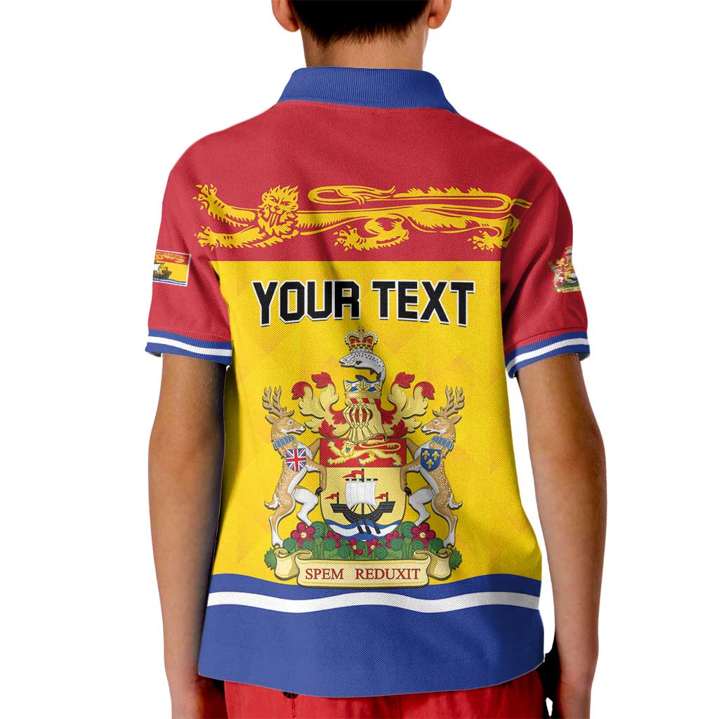 Personalized Canada New Brunswick Province Kid Polo Shirt Golden Lion Lymphad
