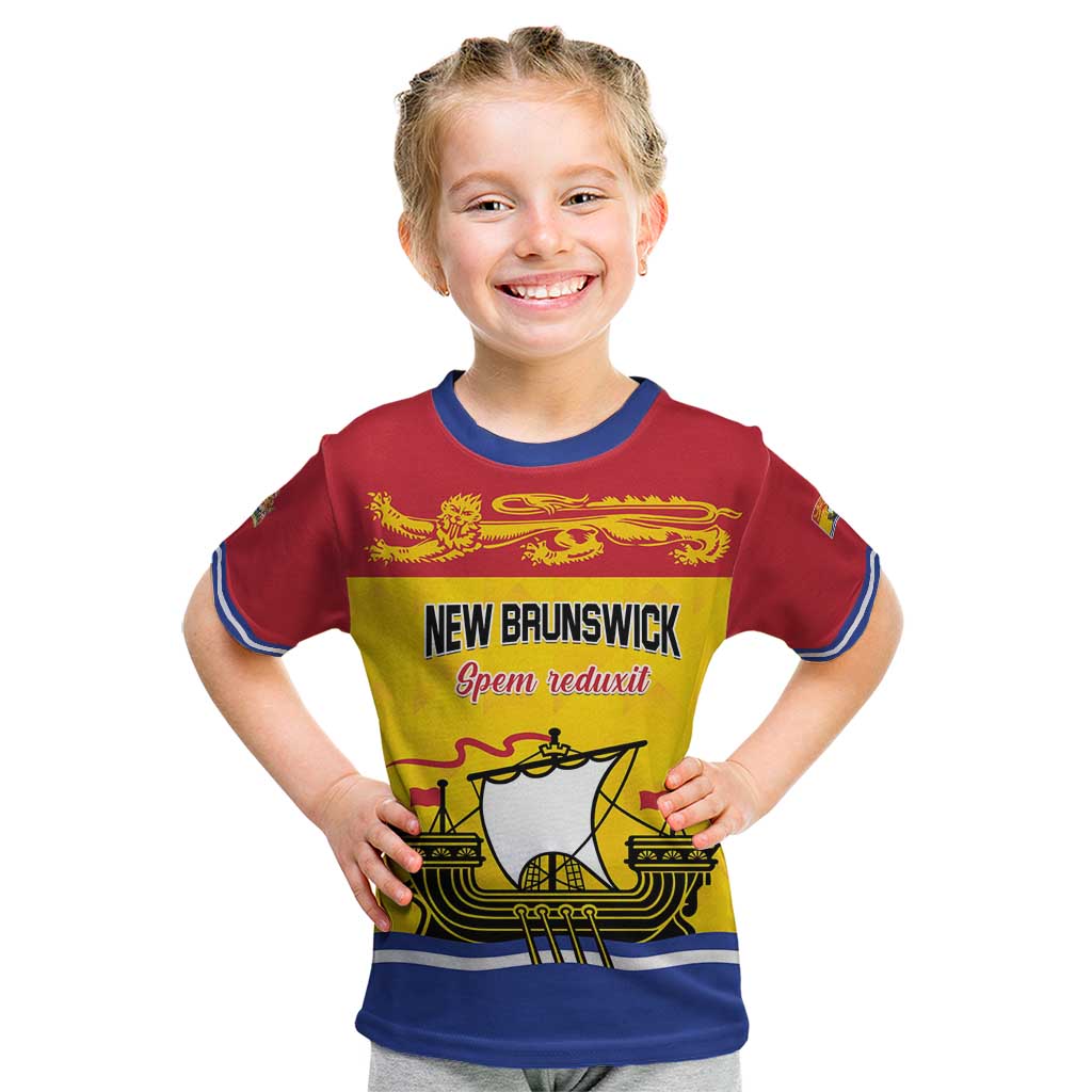 Personalized Canada New Brunswick Province Kid T Shirt Golden Lion Lymphad