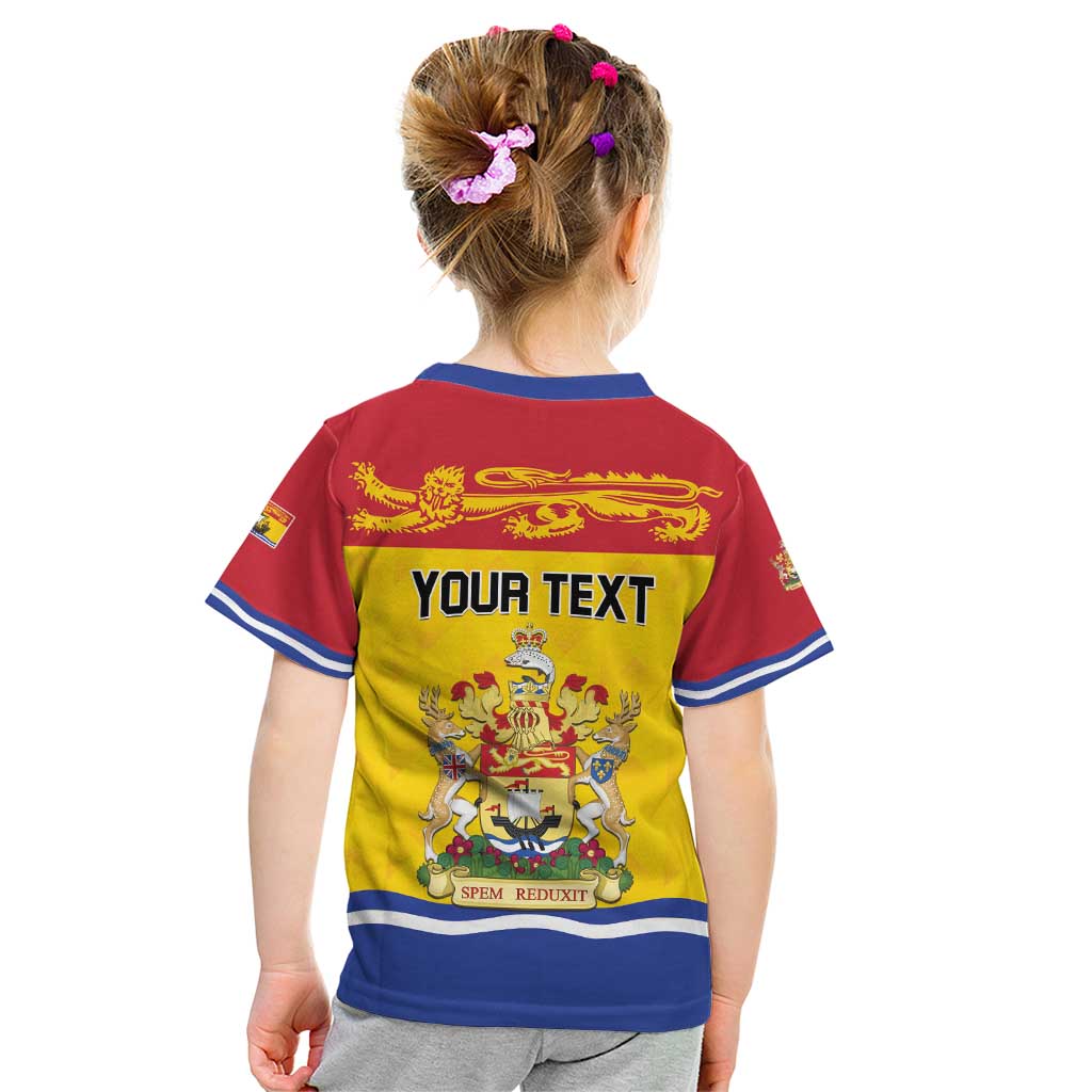 Personalized Canada New Brunswick Province Kid T Shirt Golden Lion Lymphad