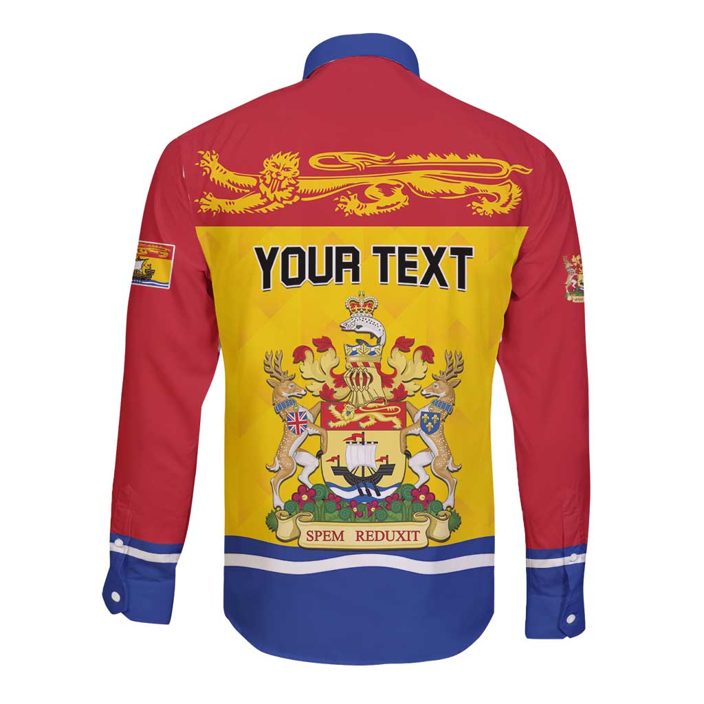 Personalized Canada New Brunswick Province Long Sleeve Button Shirt Golden Lion Lymphad
