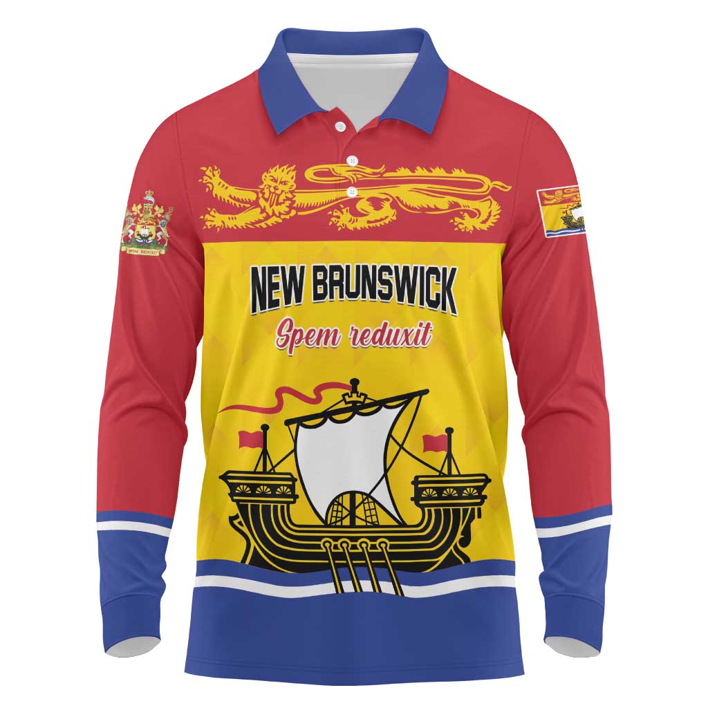 Personalized Canada New Brunswick Province Long Sleeve Polo Shirt Golden Lion Lymphad