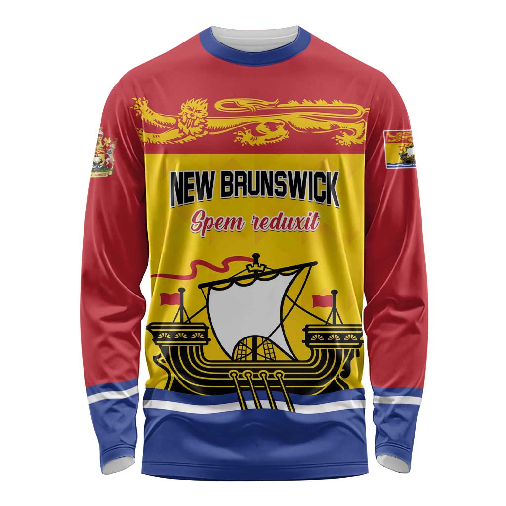 Personalized Canada New Brunswick Province Long Sleeve Shirt Golden Lion Lymphad
