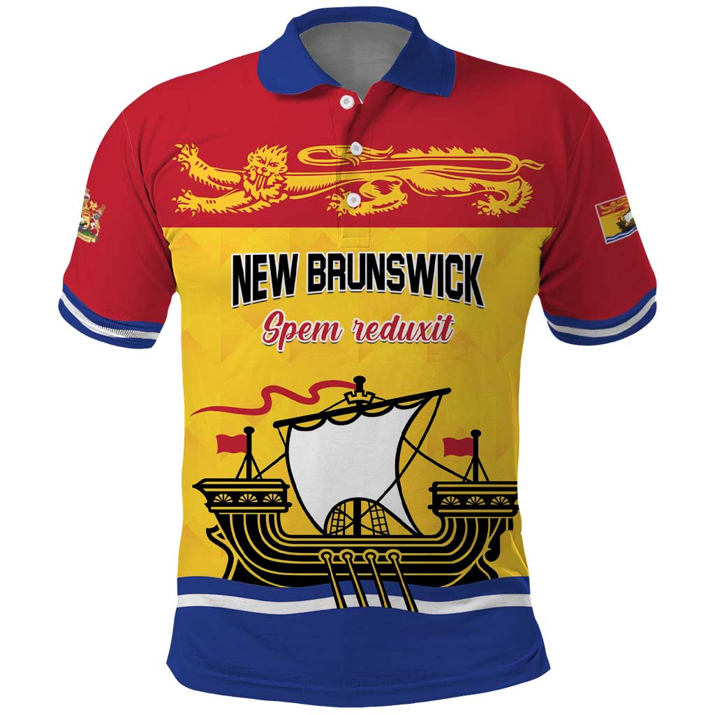 Personalized Canada New Brunswick Province Polo Shirt Golden Lion Lymphad