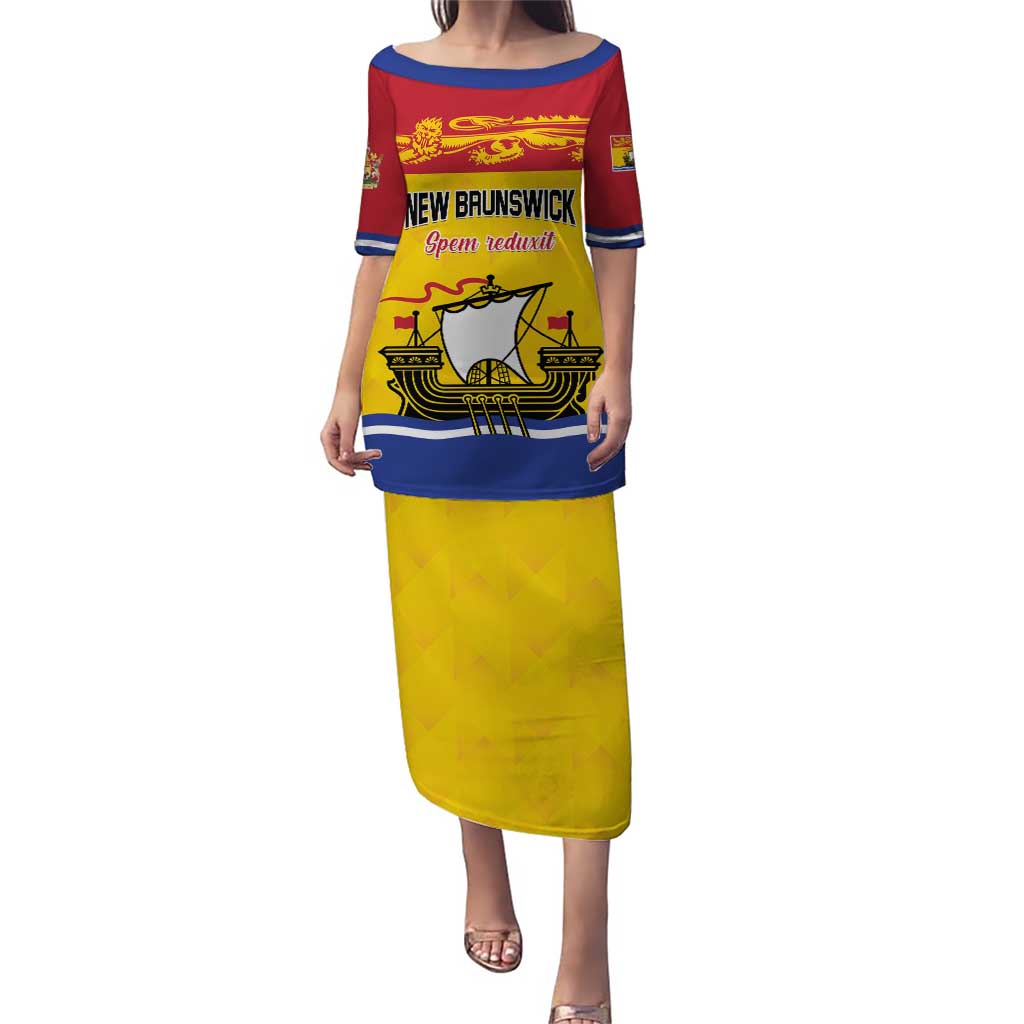 Personalized Canada New Brunswick Province Puletasi Golden Lion Lymphad