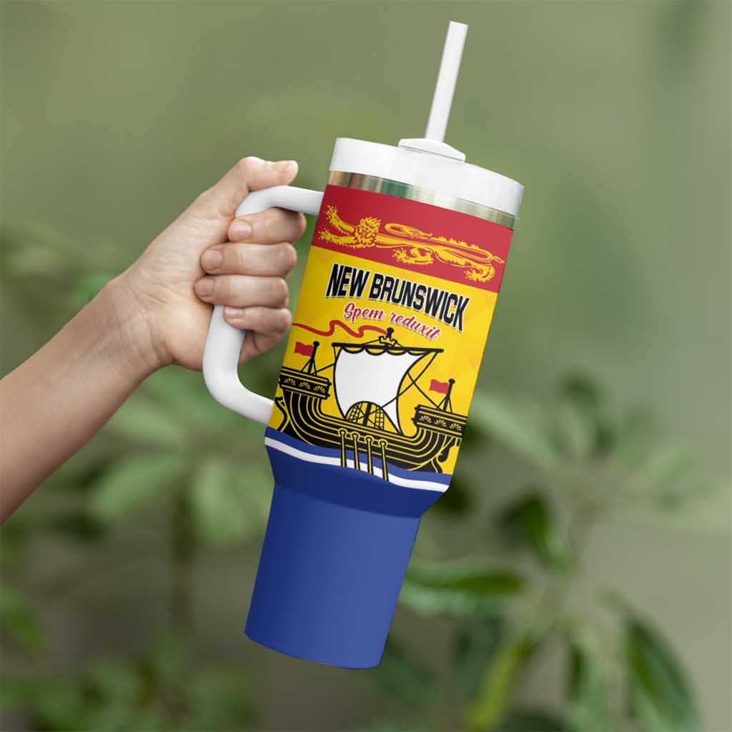 Personalized Canada New Brunswick Province Tumbler With Handle Golden Lion Lymphad