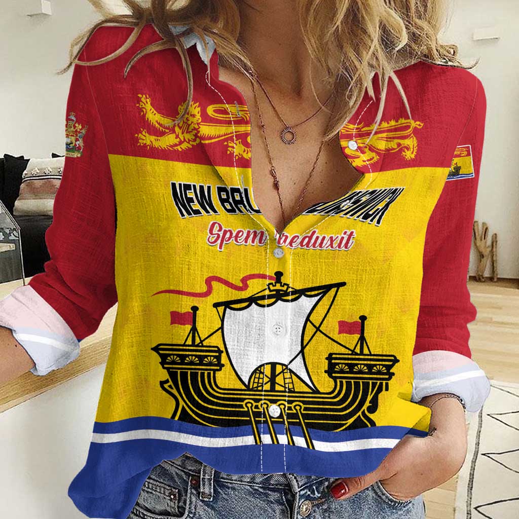 Personalized Canada New Brunswick Province Women Casual Shirt Golden Lion Lymphad
