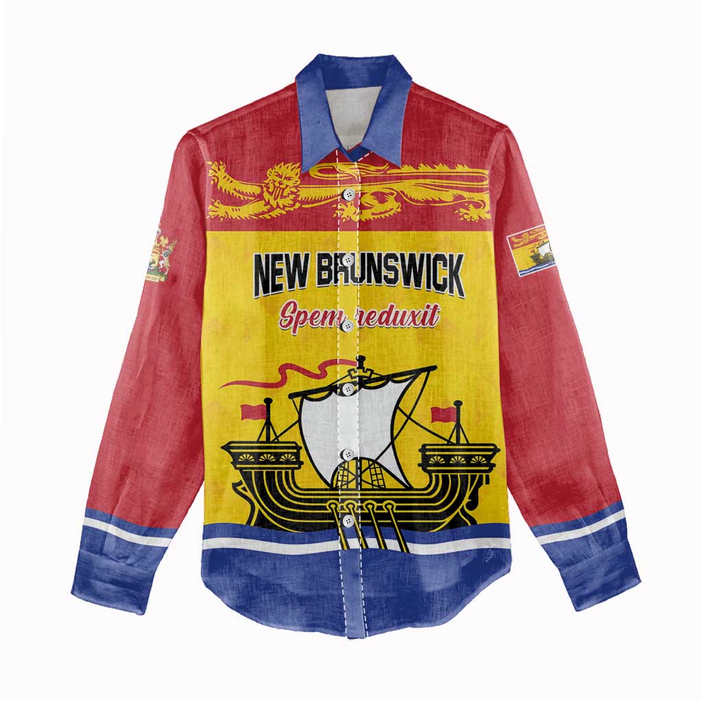 Personalized Canada New Brunswick Province Women Casual Shirt Golden Lion Lymphad