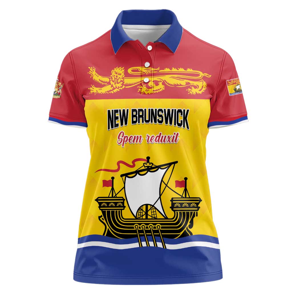 Personalized Canada New Brunswick Province Women Polo Shirt Golden Lion Lymphad