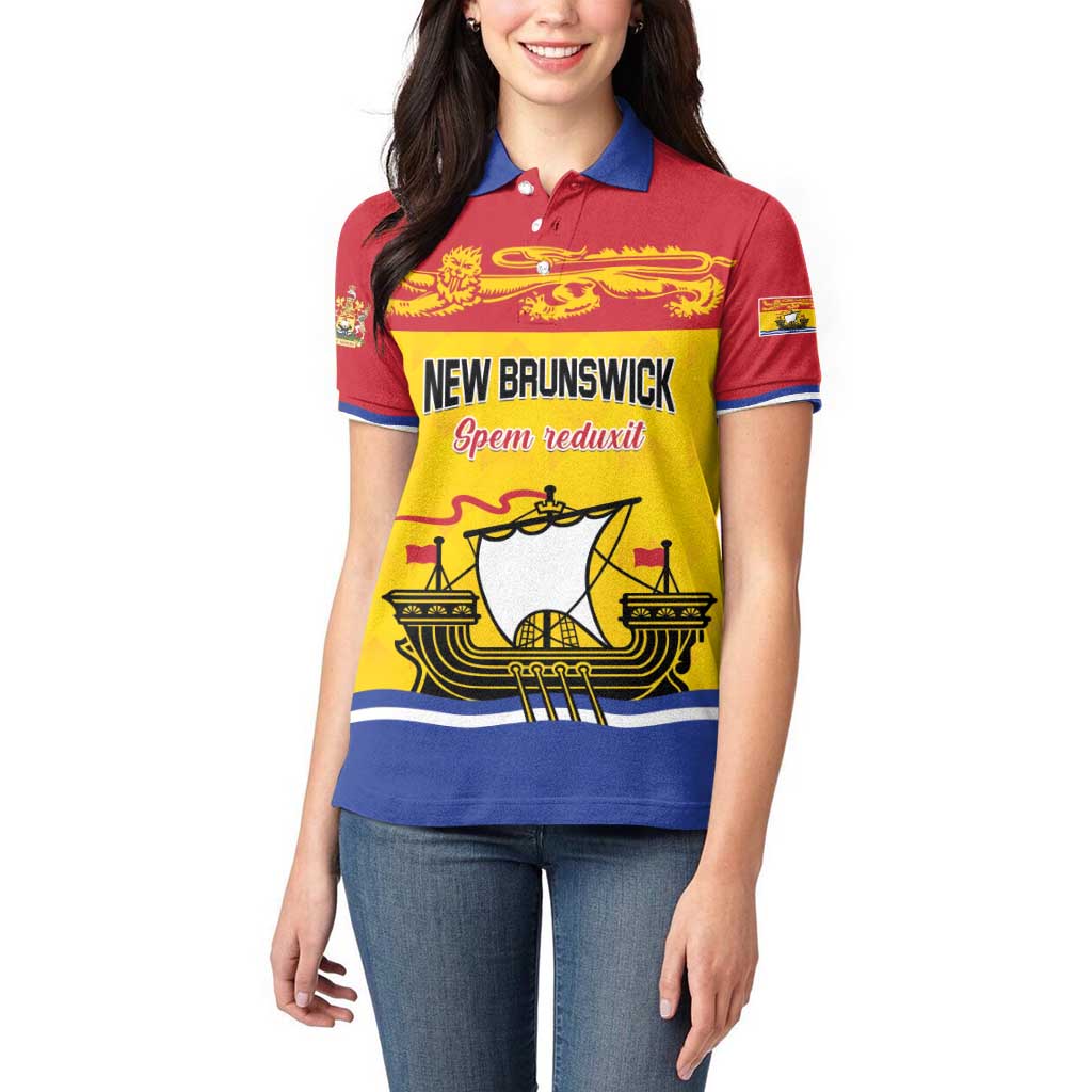 Personalized Canada New Brunswick Province Women Polo Shirt Golden Lion Lymphad
