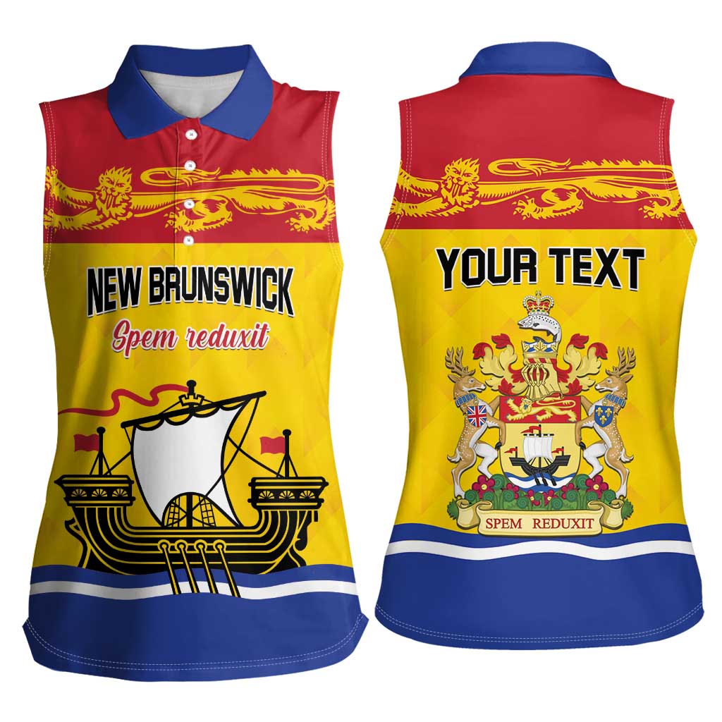 Personalized Canada New Brunswick Province Women Sleeveless Polo Shirt Golden Lion Lymphad