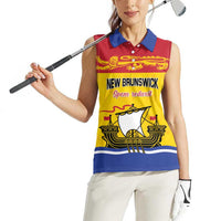 Personalized Canada New Brunswick Province Women Sleeveless Polo Shirt Golden Lion Lymphad