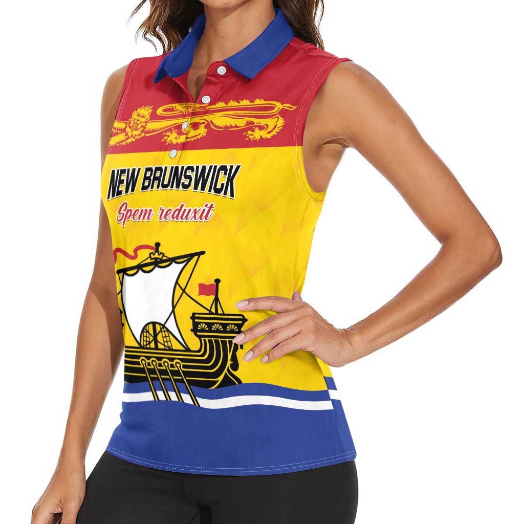 Personalized Canada New Brunswick Province Women Sleeveless Polo Shirt Golden Lion Lymphad